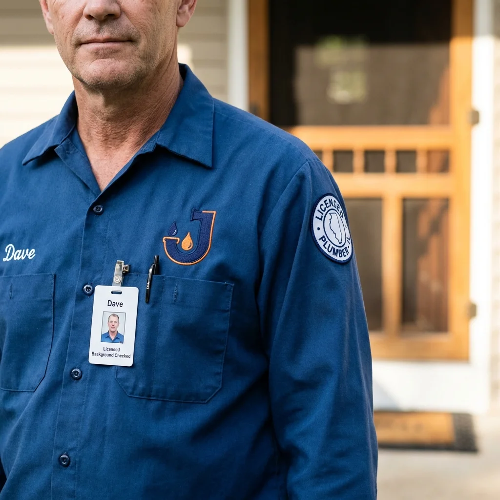 Licensed plumber showing ID badge in Meyersdale, PA