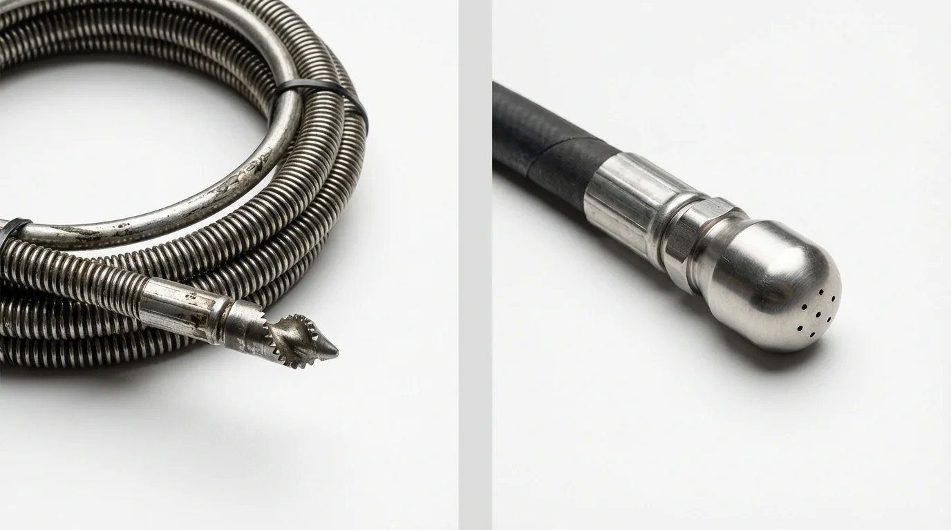 Drain snake cable and hydro jetting nozzle used for drain cleaning in Meyersdale, PA