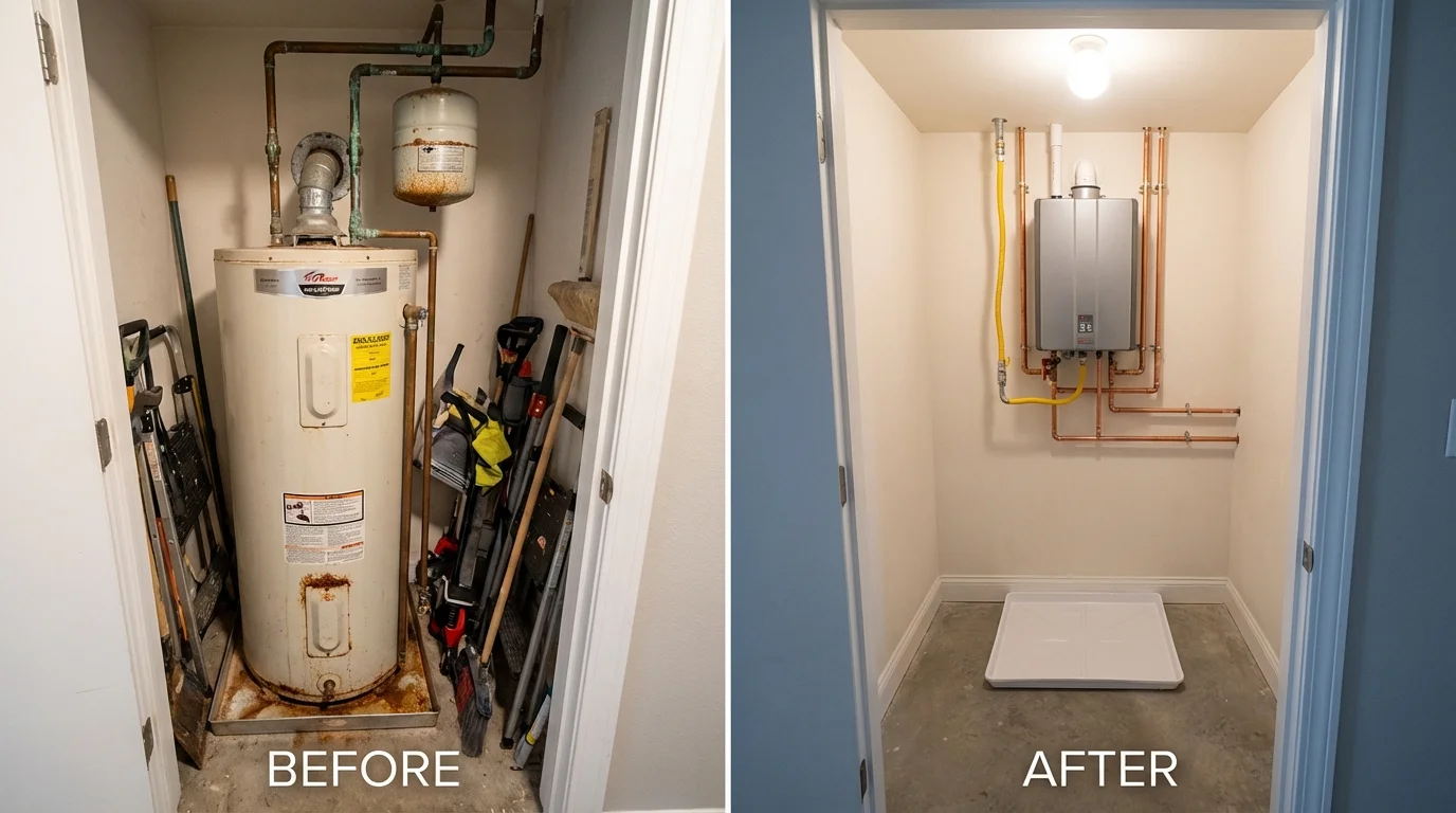 Tank water heater versus wall-mounted tankless unit comparison for Meyersdale, PA homeowners