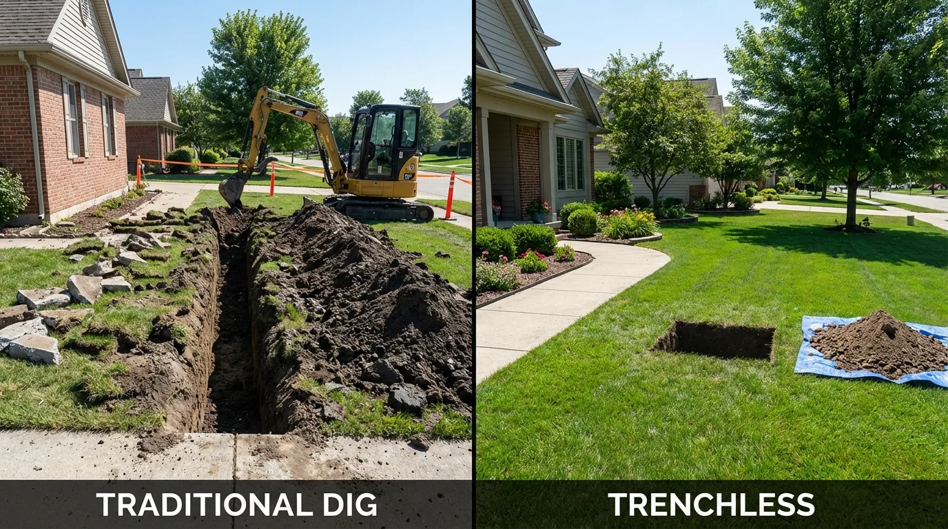 Trenchless sewer repair with minimal yard damage versus traditional excavation in Meyersdale, PA